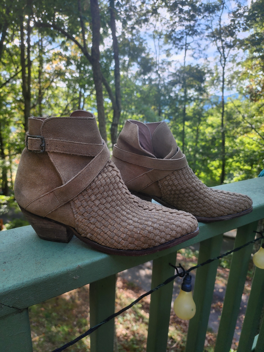 Free People Woven Genuine Suede Ankle Boots in Taupe